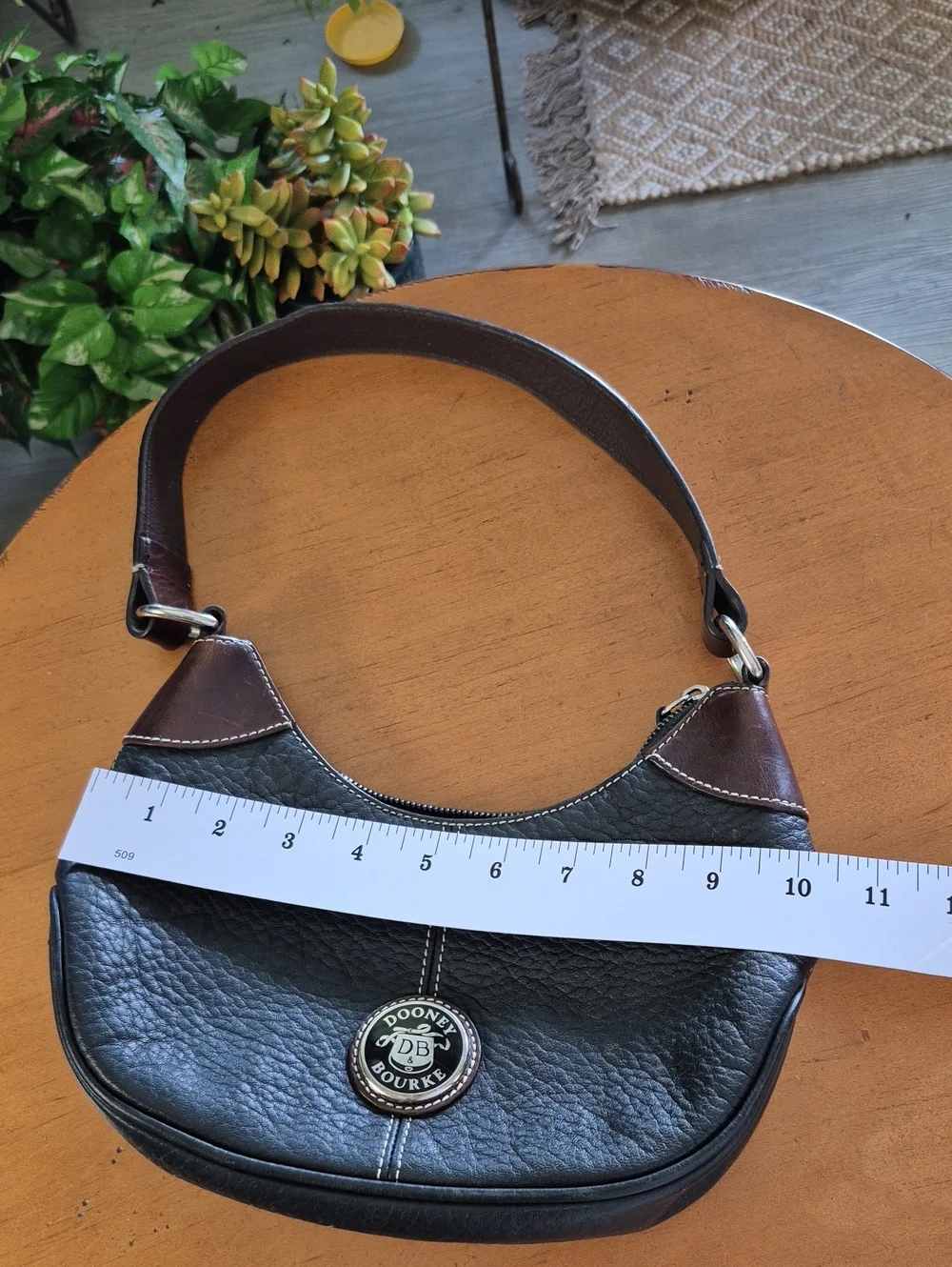 Dooney & Bourke Black and Brown Pebbled Leather Small Hobo
